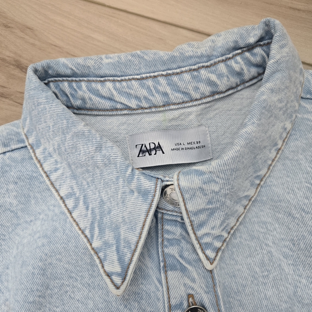 NEW Zara BUTTON DOWN LONG SLEEVE DENIM MIDI DRESS - Picture 13 of 15